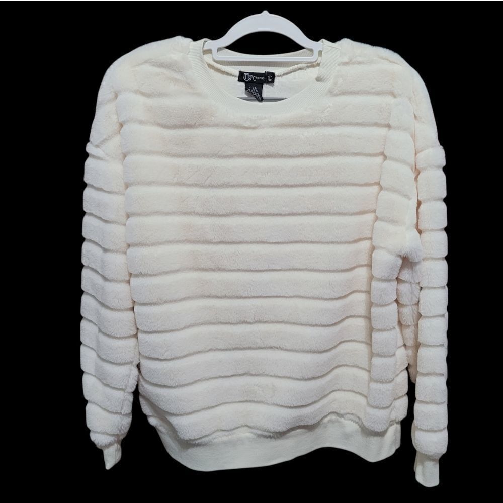 Cream ribbed faux fur sweatshirt